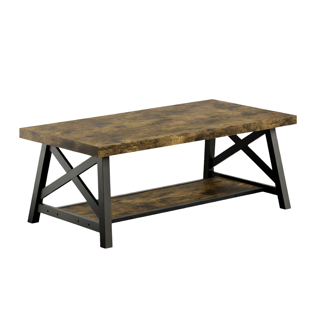 Table Basse Rectangulaire Bois et Métal avec Rangement - Design Vintage Torvi