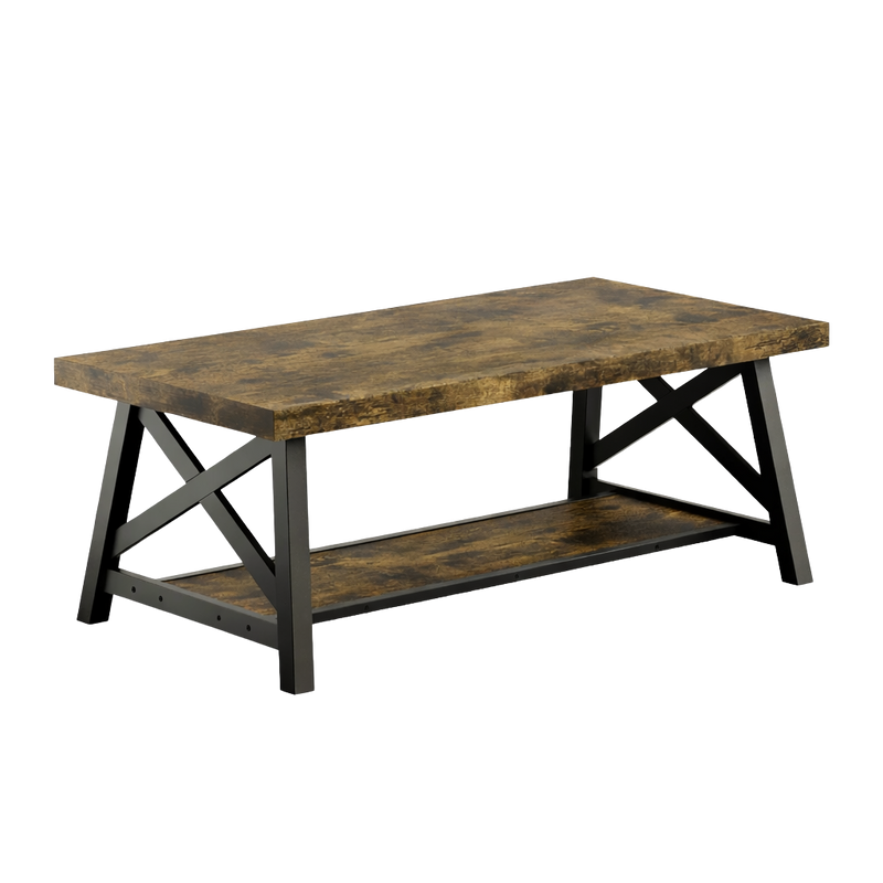 Table Basse Rectangulaire Bois et Métal avec Rangement - Design Vintage Torvi