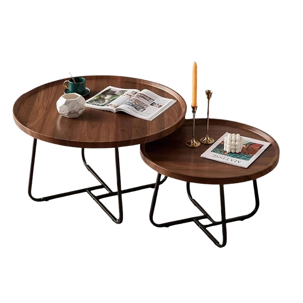 Table Basse Gigogne Ronde en Bois de Noyer - Ekvi