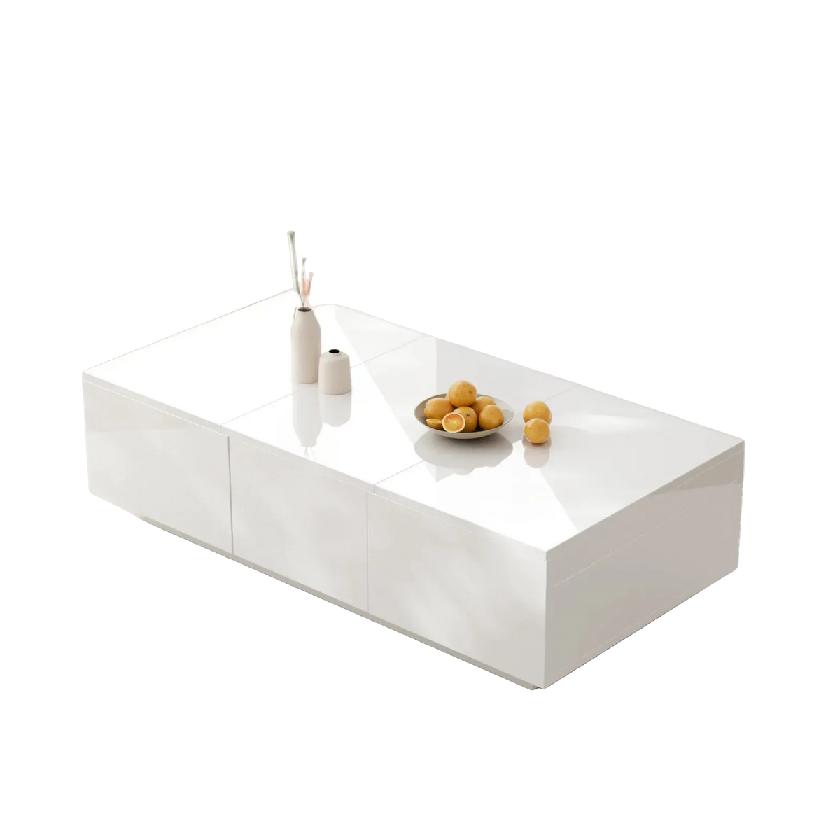 Table Basse Blanche Laquée Epuré avec Rangement et Tiroirs Lumia