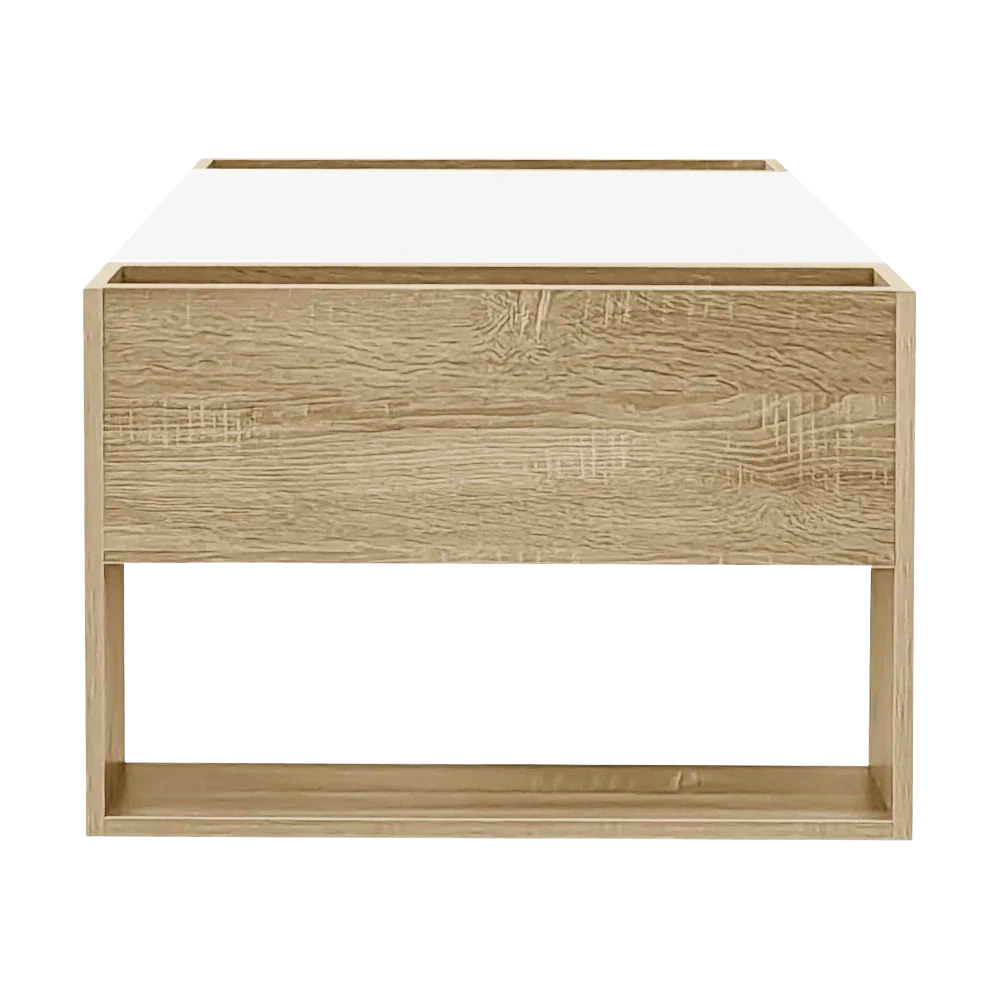 Table Basse Rectangulaire Blanche et Bois avec Rangement - Style Moderne Elira