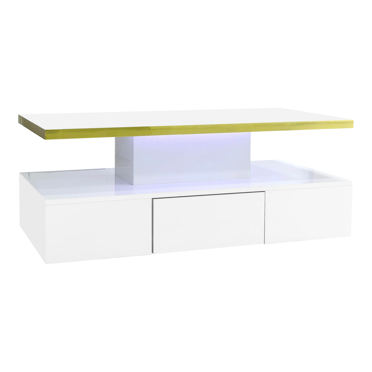 Table Basse à 2 Niveaux avec Tiroir et LED - Design Moderne Vaska