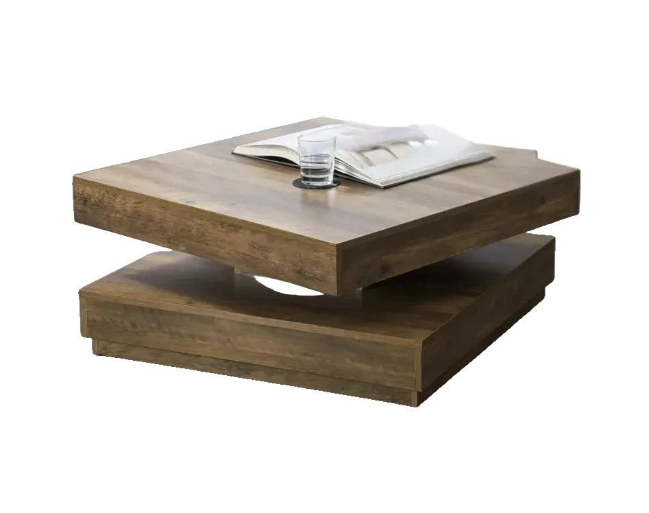 Table Basse Carrée Double Niveau Plateau Tournant Twist