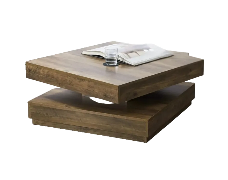 Table Basse Carrée Double Niveau Plateau Tournant Twist