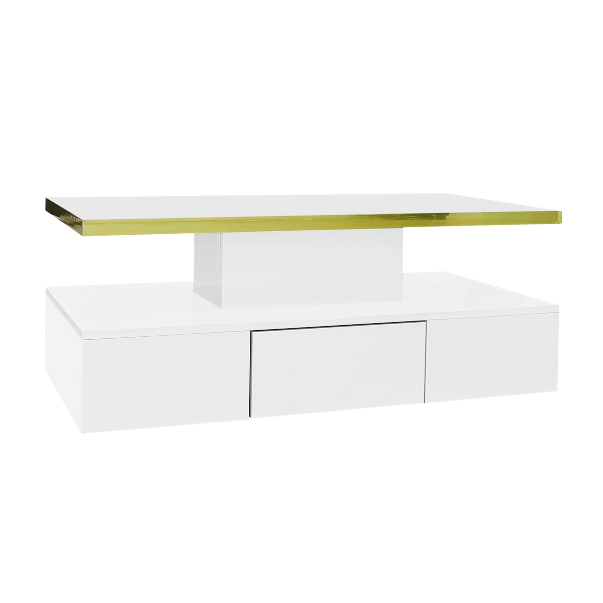 Table Basse à 2 Niveaux avec Tiroir et LED - Design Moderne Vaska