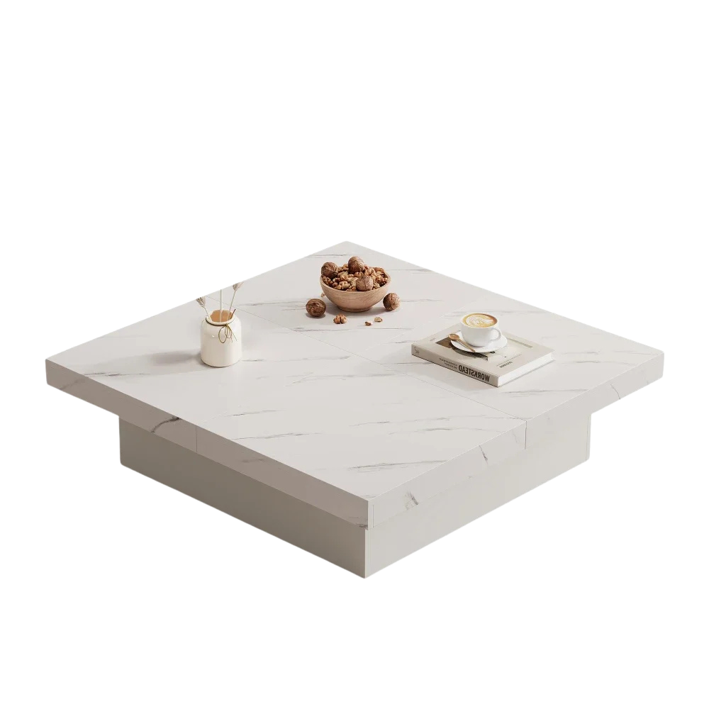 Table Basse Carrée avec Tiroirs et Plateau Coulissant - Sarko