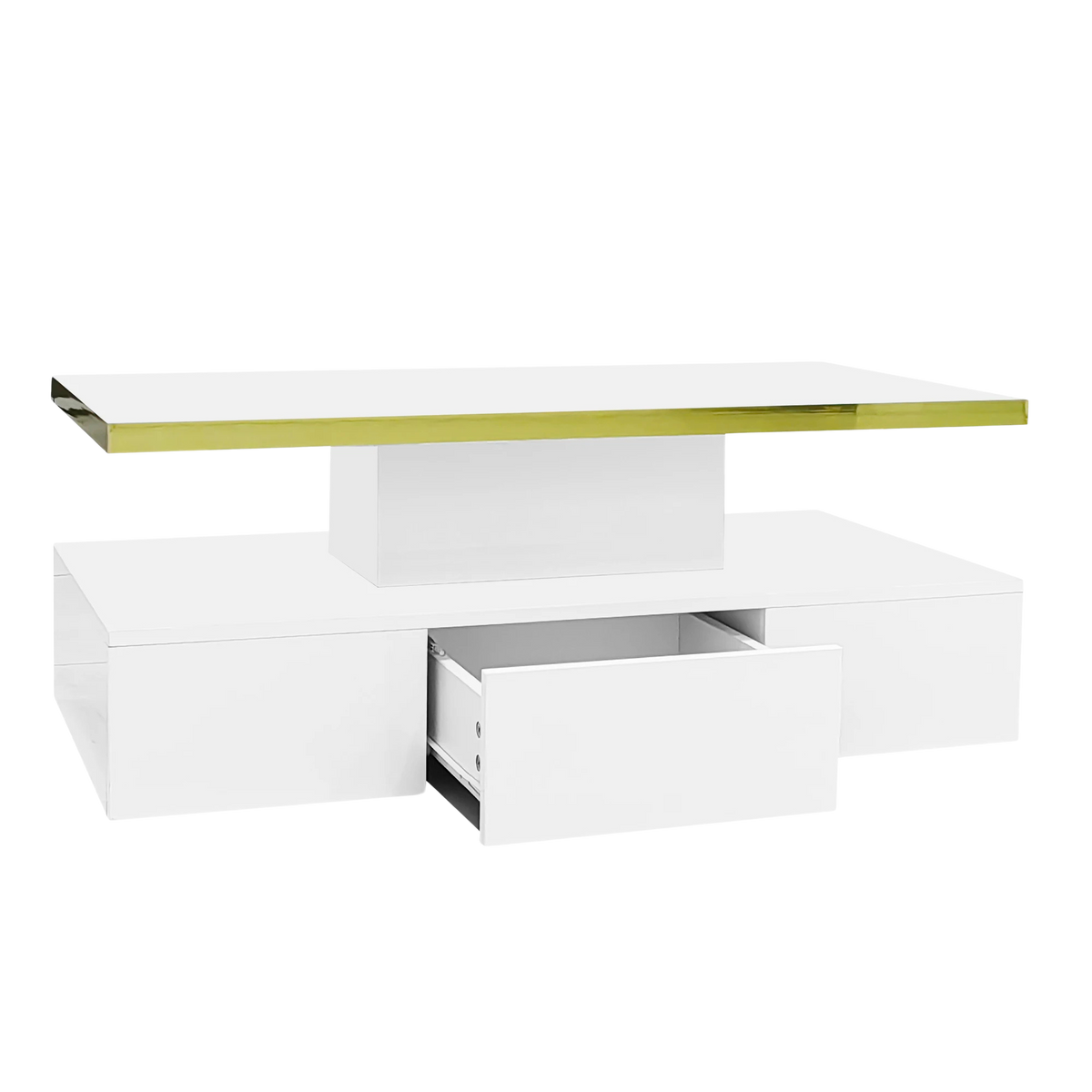Table Basse à 2 Niveaux avec Tiroir et LED - Design Moderne Vaska