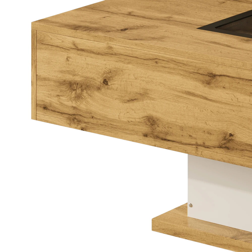 Table Basse Bois et Verre avec LED et Rangements - Design Moderne Ravel