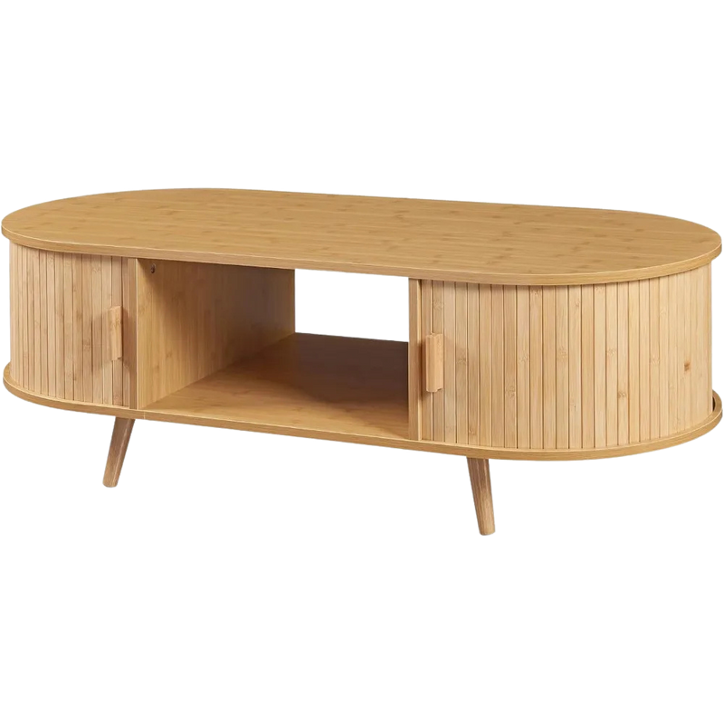 Table Basse Ovale Bois avec Rangement - Design Scandinave Odéa