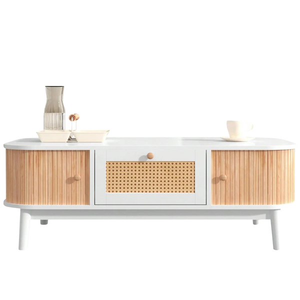 Table Basse en Bois et Rotin avec Rangements - Ravik