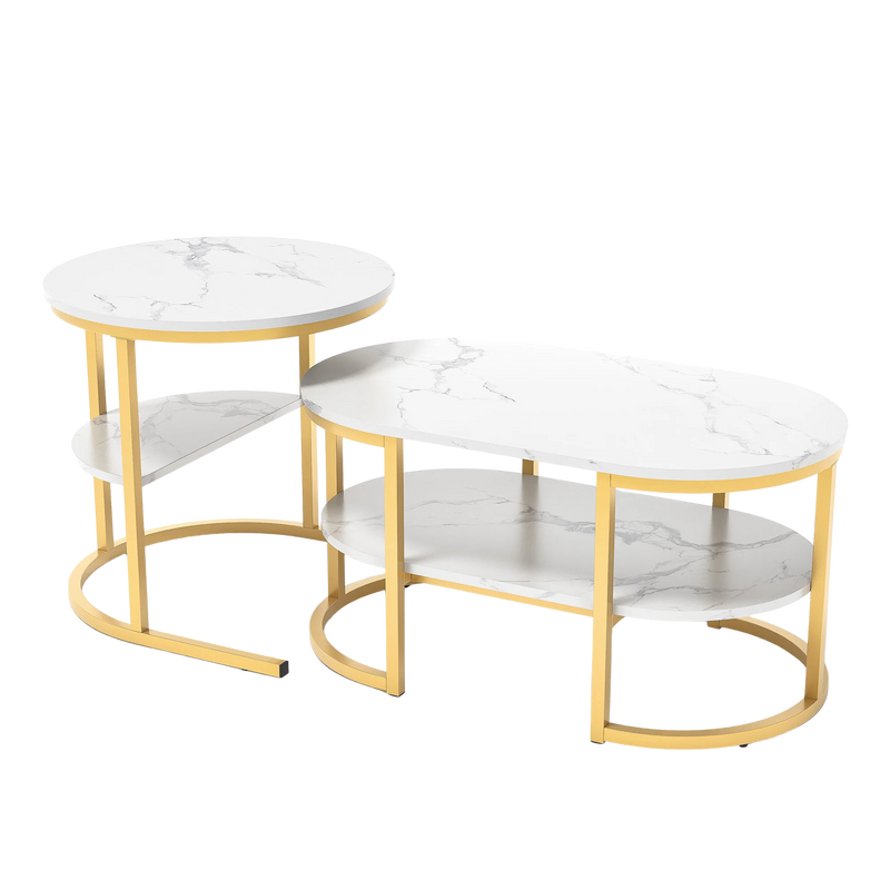 Table Basse Gigogne Marbre Structure Métal - Design Moderne Aria
