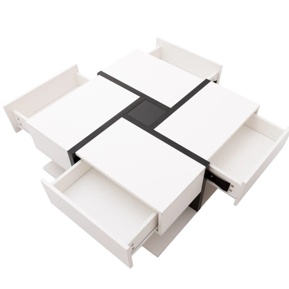 Table Basse Carrée Noire et Blanche avec Rangements - Moderne Trixel
