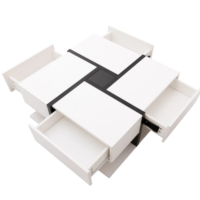 Table Basse Carrée Noire et Blanche avec Rangements - Moderne Trixel
