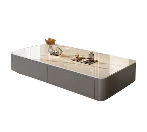 Table Basse Design Effet Marbre avec Rangements - Style Contemporain Solvia