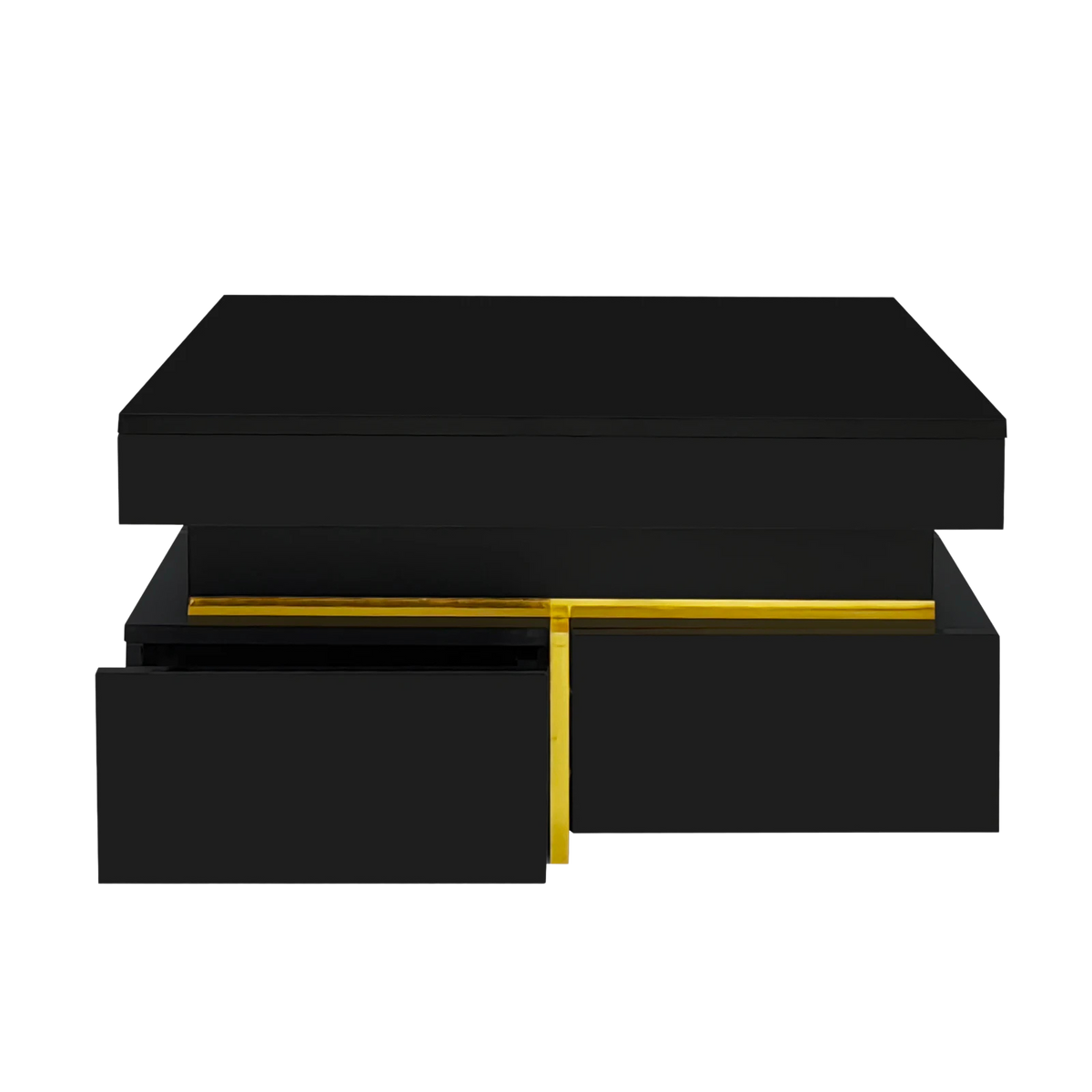 Table Basse Carrée Noire et Dorée avec Rangements - Style Design Nyra