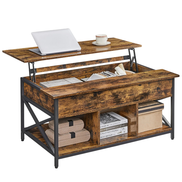 Table Basse Relevable Bois et Métal avec Rangement - Design Moderne Torvik