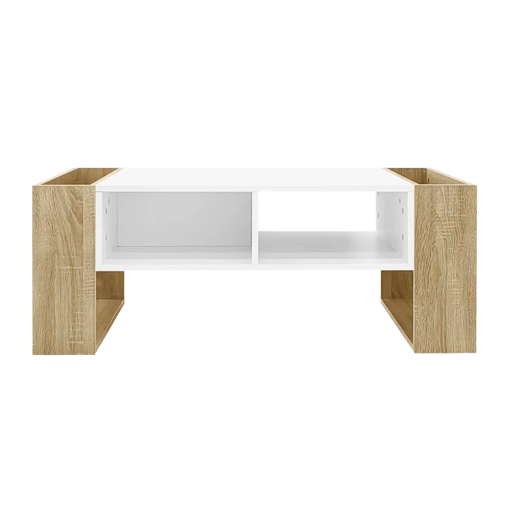 Table Basse Rectangulaire Blanche et Bois avec Rangement - Style Moderne Elira
