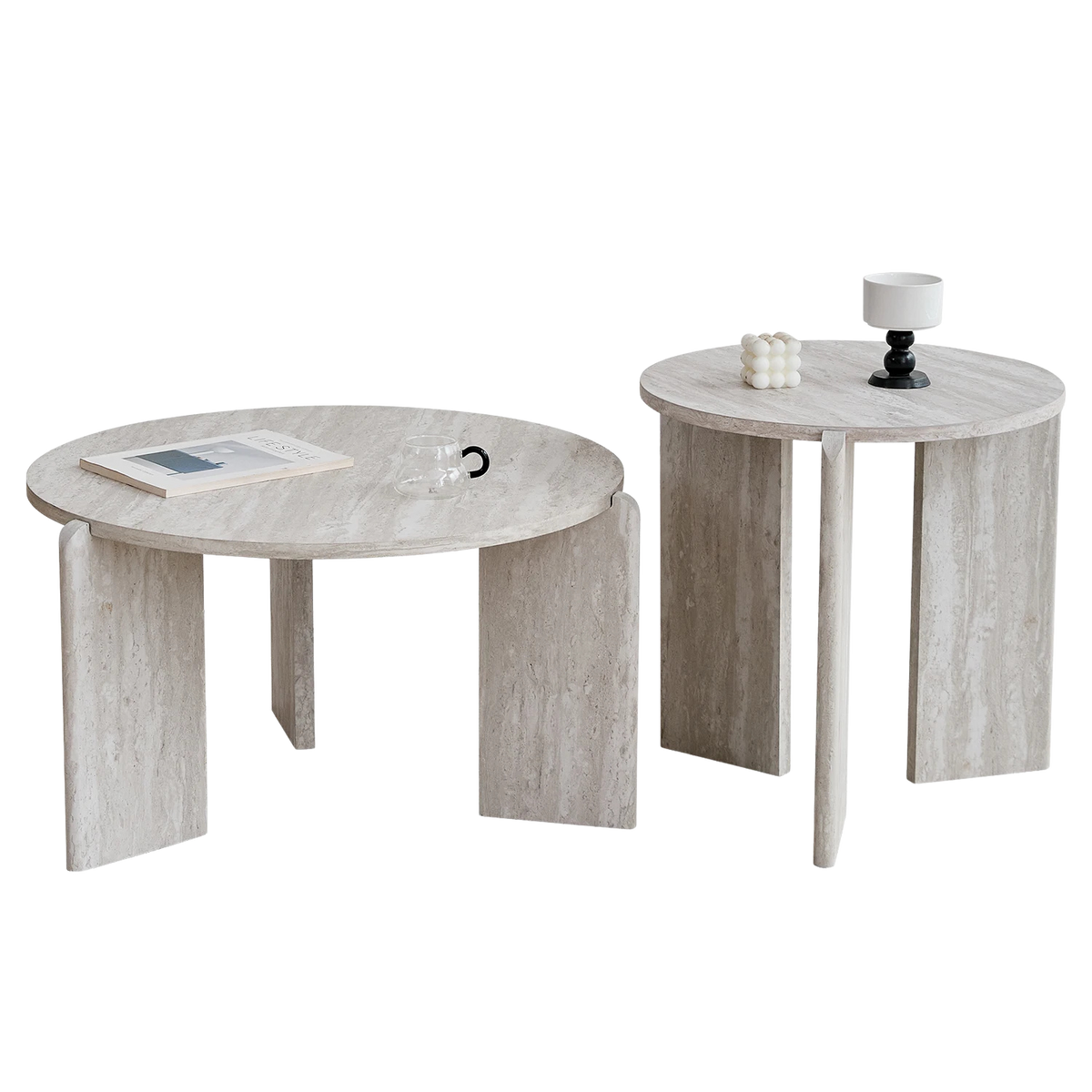 Table Basse Gigogne Ronde travertin - Design Scandinave Duo