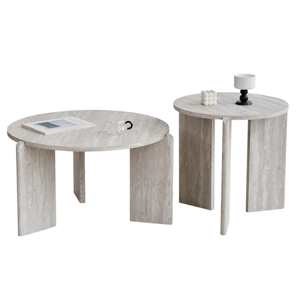 Table Basse Gigogne Ronde travertin - Design Scandinave Duo