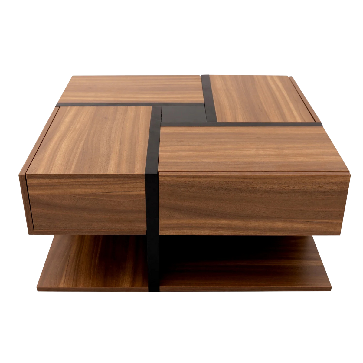 Table Basse Bois Carrée et Noir 2 Tiroir Onyx