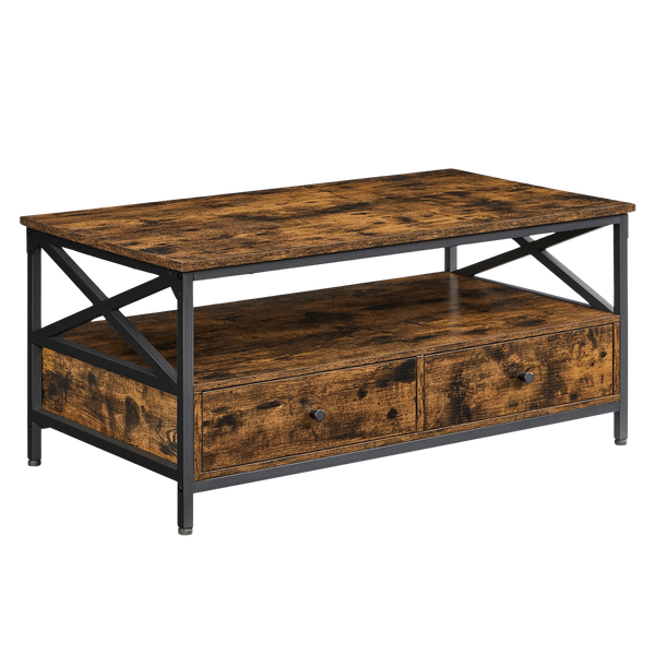 Table Basse Bois Rectangulaire avec Rangement - Design Campagne Tolby