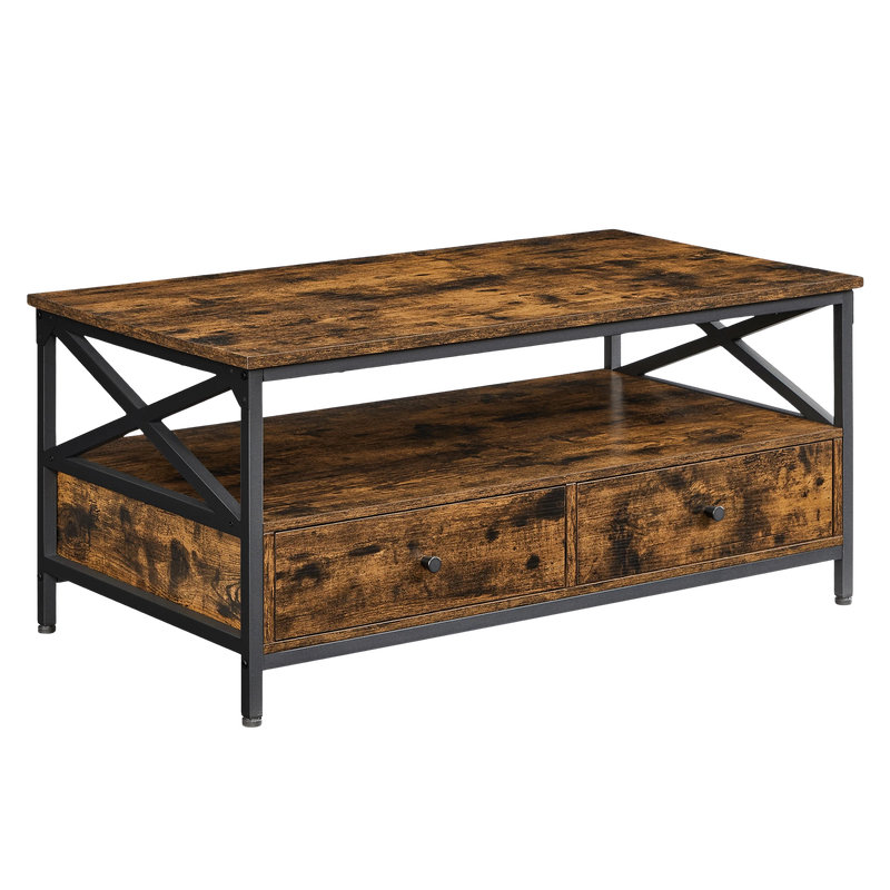 Table Basse Bois Rectangulaire avec Rangement - Design Campagne Tolby