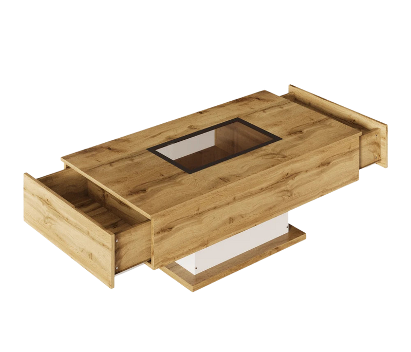 Table Basse Bois et Verre avec LED et Rangements - Design Moderne Ravel