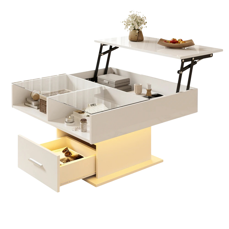 Table Basse Relevable avec LED et Rangement - Design Moderne Kestro