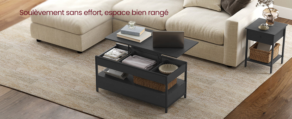 Table Basse Relevable Industrielle avec Rangement - Design Industriel Kravo