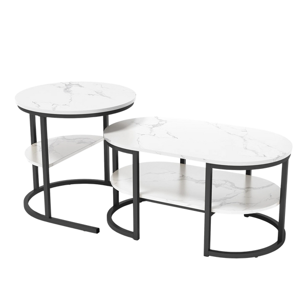 Table Basse Gigogne Marbre Structure Métal - Design Moderne Aria