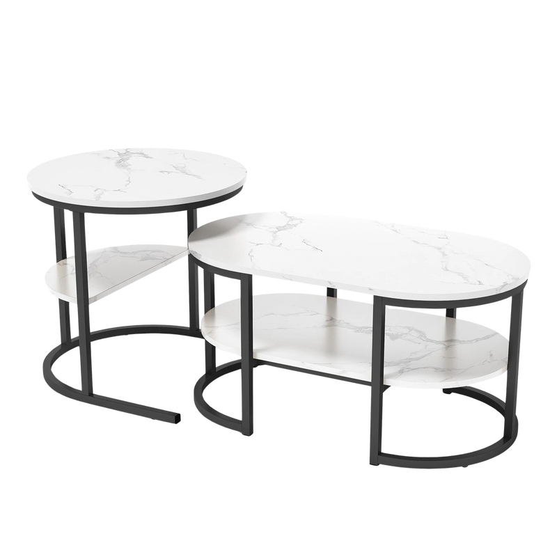 Table Basse Gigogne Marbre Structure Métal - Design Moderne Aria