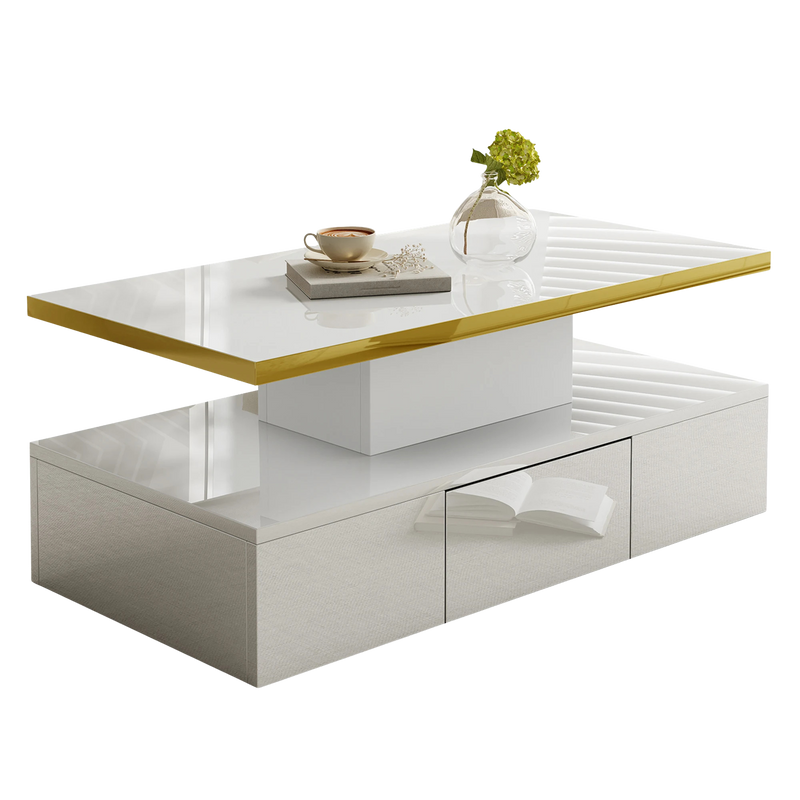 Table Basse à 2 Niveaux avec Tiroir et LED - Design Moderne Vaska