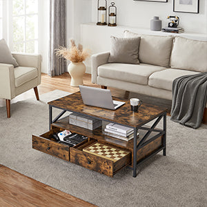 Table Basse Bois Rectangulaire avec Rangement - Design Campagne Tolby