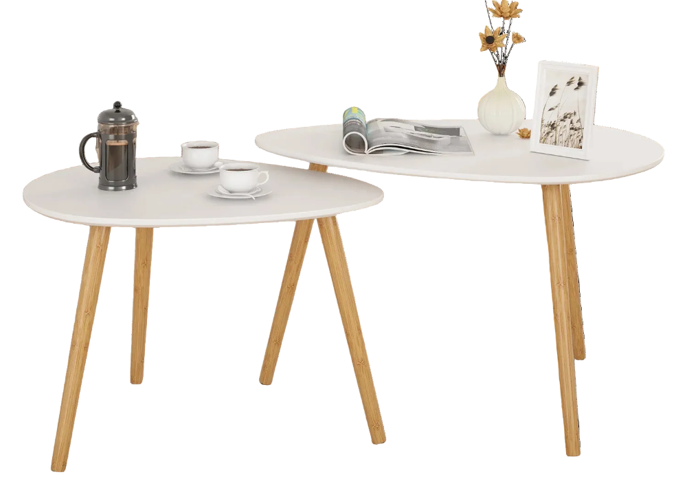 Table Basse Gigogne Ovale Blanche et Bois - Design Scandinave Ombra