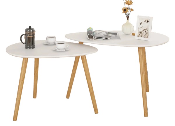 Table Basse Gigogne Ovale Blanche et Bois - Design Scandinave Ombra