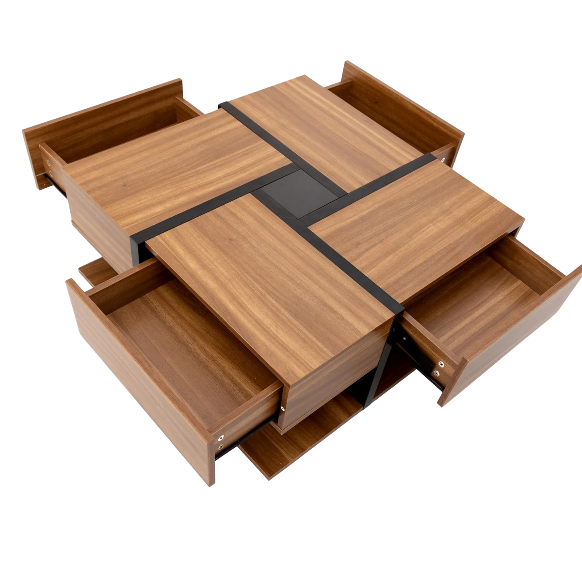 Table Basse Bois Carrée et Noir 2 Tiroir Onyx