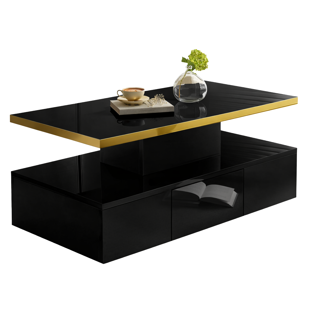 Table Basse à 2 Niveaux avec Tiroir et LED - Design Moderne Vaska