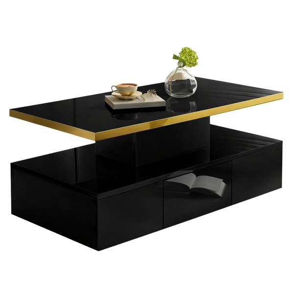 Table Basse à 2 Niveaux avec Tiroir et LED - Design Moderne Vaska
