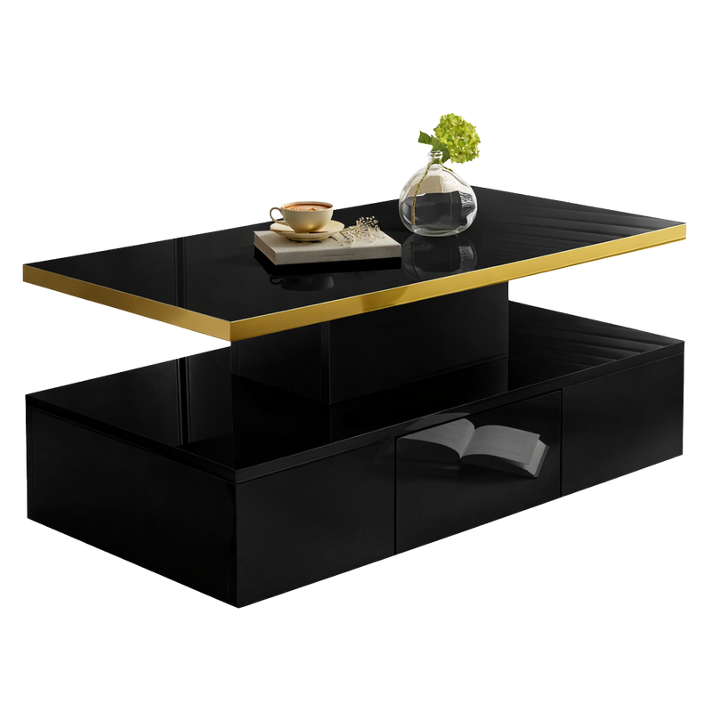 Table Basse à 2 Niveaux avec Tiroir et LED - Design Moderne Vaska
