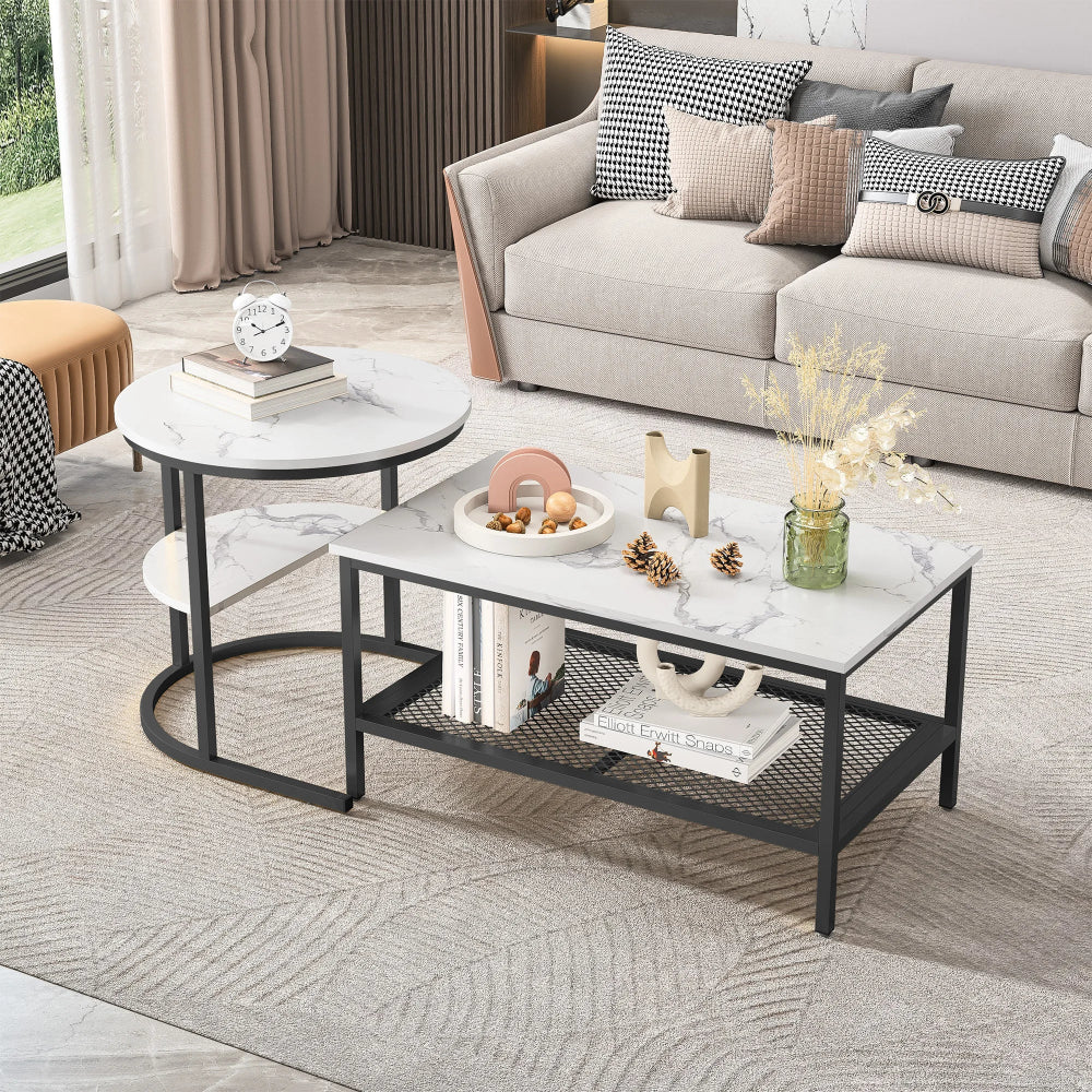 Tables Basses Gigognes Effet Marbre avec Rangement - Marlow