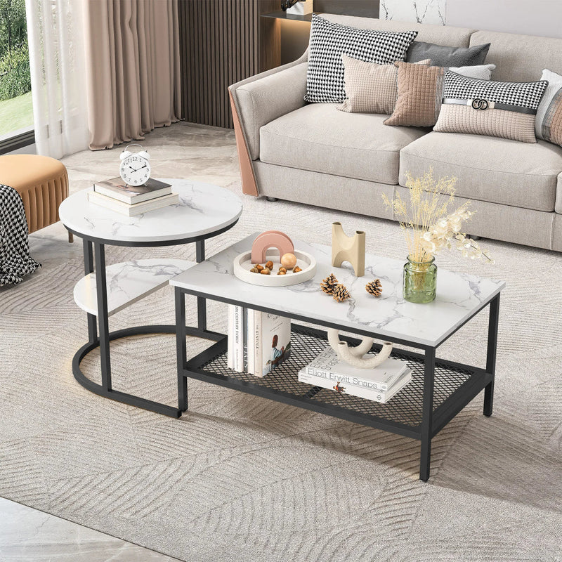 Tables Basses Gigognes Effet Marbre avec Rangement - Marlow