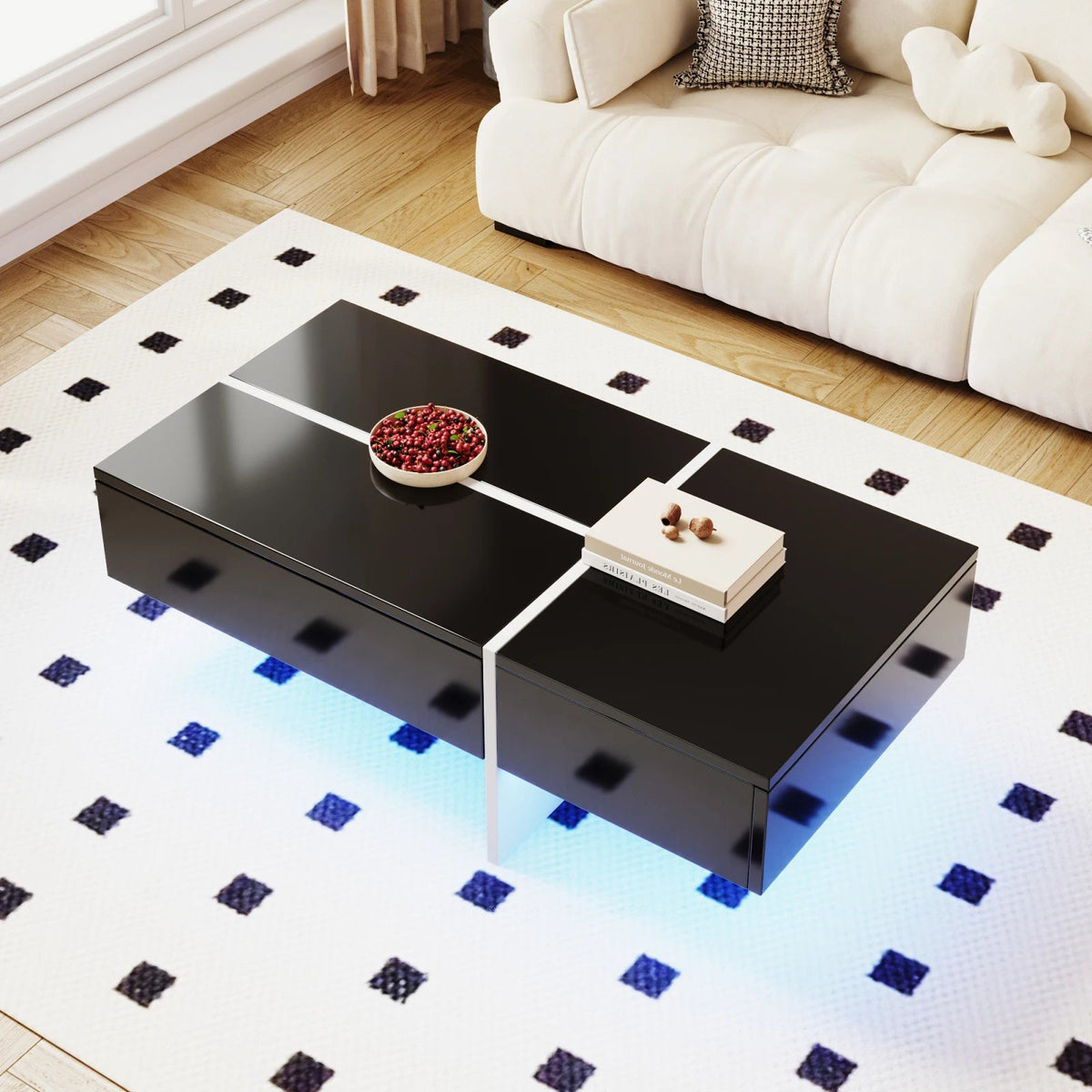 Table Basse Noire et Blanche avec LED - Design Moderne Vindra