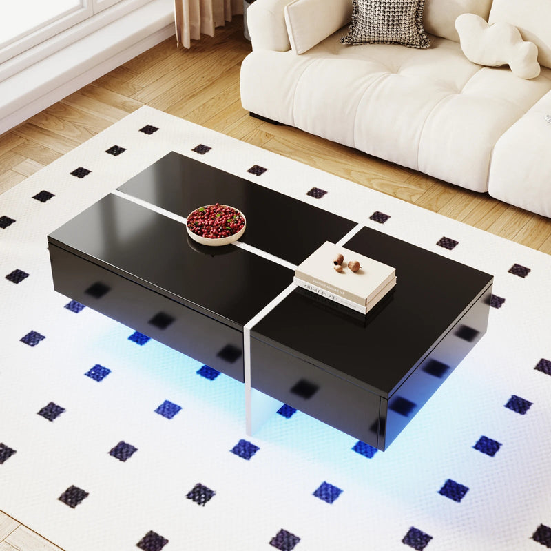 Table Basse Noire et Blanche avec LED - Design Moderne Vindra