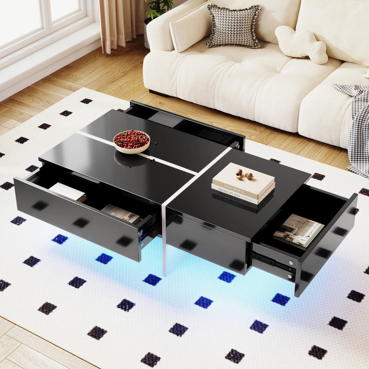 Table Basse Noire et Blanche avec LED - Design Moderne Vindra