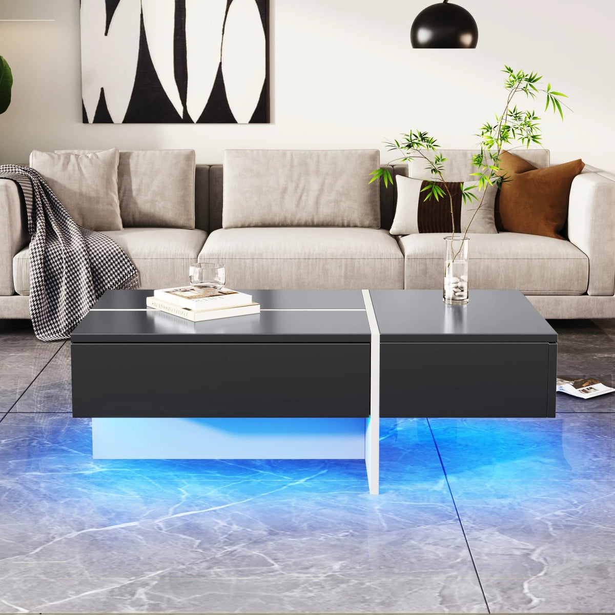 Table Basse Noire et Blanche avec LED - Design Moderne Vindra