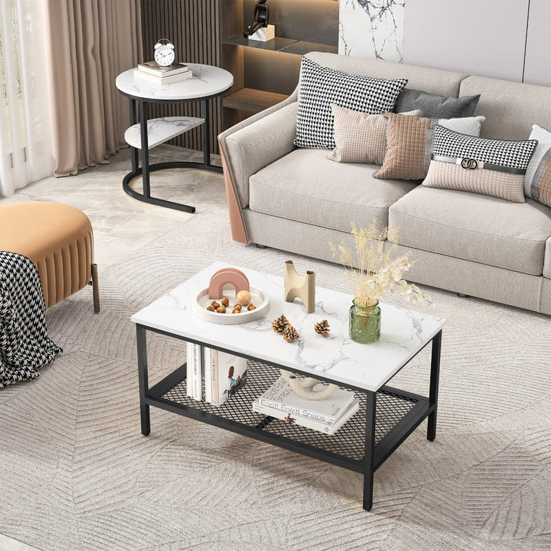 Tables Basses Gigognes Effet Marbre avec Rangement - Marlow