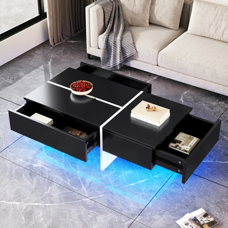Table Basse Noire et Blanche avec LED - Design Moderne Vindra