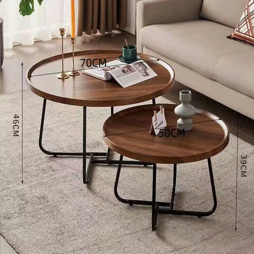 Table Basse Gigogne Ronde en Bois de Noyer - Ekvi