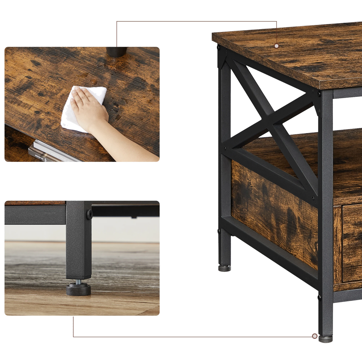 Table Basse Bois Rectangulaire avec Rangement - Design Campagne Tolby