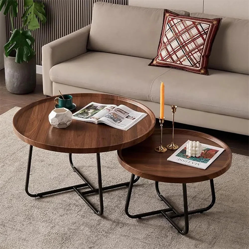 Table Basse Gigogne Ronde en Bois de Noyer - Ekvi
